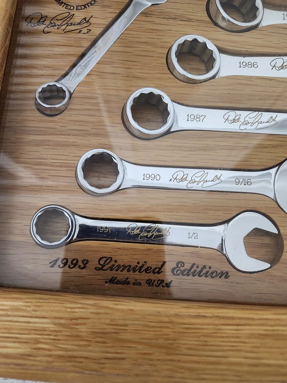 Limited # 3 Edition Oak Display Tray with Chrome Wrench Set - Brown